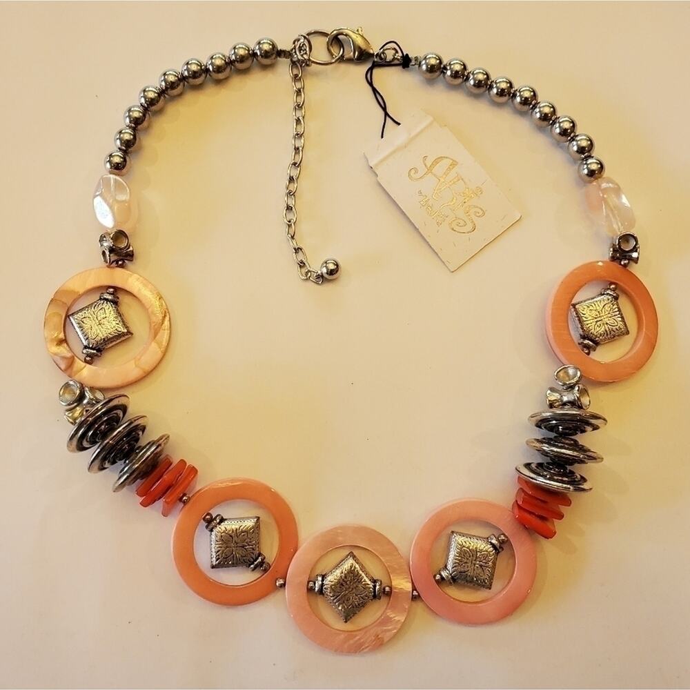 Treska art deco ring beaded funky collar bibb adjustable necklace